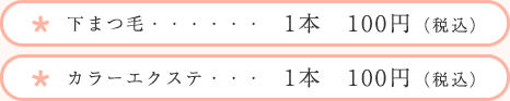 下まつ毛＆カラーエクステ価格表